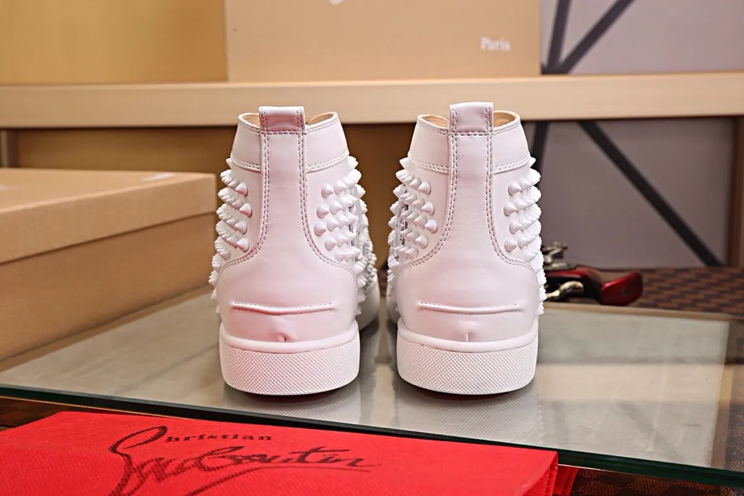 Ex-factory price 480. christian louboutin (CL red sole shoes) counter nail series, high-top casual sneakers for couples 📢 📢 📢 Exclusive hot style release 🎈🎈💪 Movable latex feet 👻 Finished outsole stitching line [satisfied] 😝Female 35-40# Male 38#-46, global supply😝 [Top version]: original imported cowhide upper, top original leather lining, original molded TPU outsole, original 1:1 detail processing, original shoe last, large quantity available from stock,